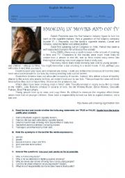 English Worksheet: SMOKING IN MOVIES AND ON TV