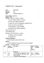 English worksheet: lesson plan comparatives