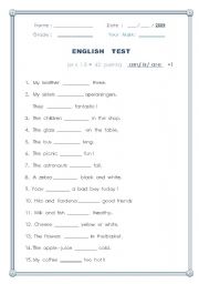 English Worksheet: TEST-  4th  Grade (BE, A/AN/SOME)