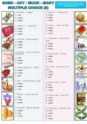 English Worksheet: MULTIPLE CHOICE  (5)  SOME - ANY- A/AN