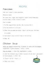 English Worksheet: RECIPES