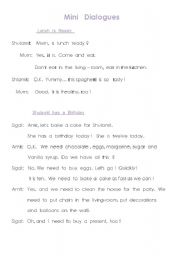 English worksheet: Mini  Dialogues-  FOOD 