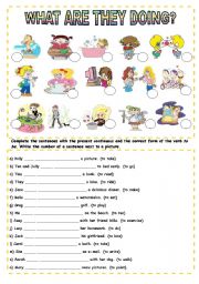 English Worksheet: WHAT ARE THEY DOING? (PRESENT CONTINUOUS)