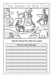 English Worksheet: ANIMALS - Ive been to the zoo (there to be)