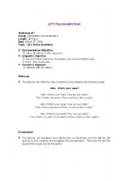 English worksheet: let`s follow directions