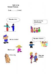 English Worksheet: verb to be -personal pronouns 3 pages