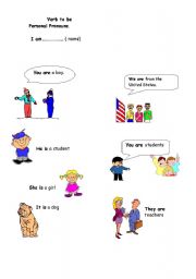 English Worksheet: verb to be -personal pronouns 3 pages