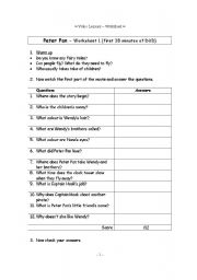 Video worksheets for the classic Disney movie Peter Pan