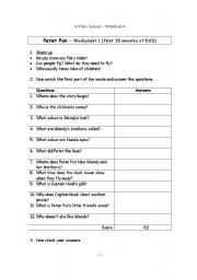 English Worksheet: Video worksheets for the classic Disney movie Peter Pan