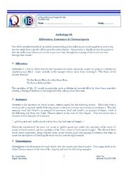 English Worksheet: Alliteration, Assonance & Onomatopoeia