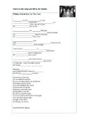 English worksheet: Great song to revise the days of the week: Friday Im in Love by The Cure