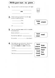 English Worksheet: Write your own -ea- poem