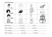 English worksheet: Look and fill in the gaps - clothes, pets, food