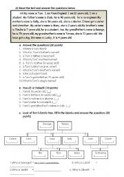 English Worksheet: reading/family tree