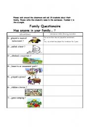English worksheet: Family Questionaire