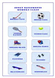 English Worksheet: SPORT EQUIPMENTS  MEMORY CARDS 1