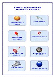 English Worksheet: SPORT EQUIPMENTS MEMORY CARDS 3