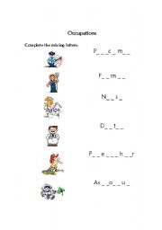 English worksheet: Occupations - Missing Letters