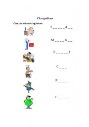 English worksheet: Occupations - Missing Letters 2
