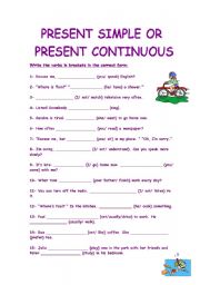 English Worksheet: Present Simple Vs Present Continuous.