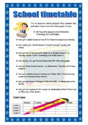 English Worksheet: SCHOOL TIMETABLE