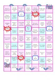 English Worksheet: Short answers - veb to be - board game