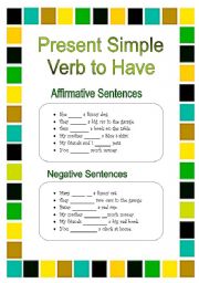 English worksheet: VERB TO HAVE - PACTISE 