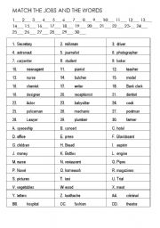 English Worksheet: MATCH THE JOBS AND THE WORDS
