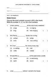 English worksheet: simple tenses worksheet 1