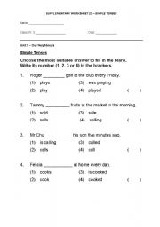 English worksheet: simple tenses worksheet 2