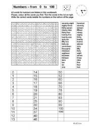 English Worksheet: Numbers - from 0 to 100 - wordsearch