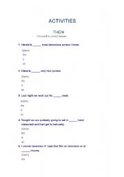 English worksheet: ACTIVITIES ARTICLES