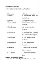 English Worksheet: Greek Monsters and Creatures