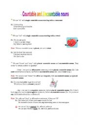 English worksheet: Countable and Uncountable nouns