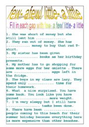 English Worksheet: few, a few/ litle, a little