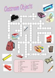 English Worksheet: Classroom Objects Crossword