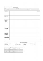 English Worksheet: LESSON PLAN FORM - ALL LEVELS