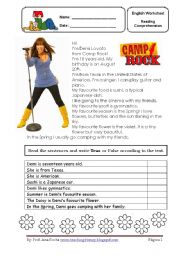 English Worksheet: Demi Lovato Reading Comprehension WS