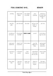 English worksheet: BINGO speaking skills