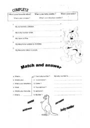 English worksheet: Personal information