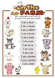 English Worksheet: On the farm - Who is saying what