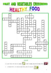 English Worksheet: FRUIT  AND  VEGETABLES  CROSSWORD