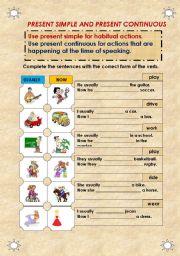 English Worksheet: present simple and present continuous