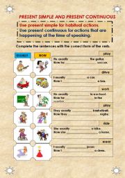 English Worksheet: present simple and present continuous