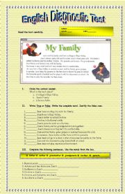 English Worksheet: Reading comprehension: My family.