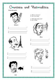 English Worksheet: Countries and Nationalities (2 pages)