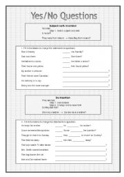 English Worksheet: Yes/No Question review-grayscale