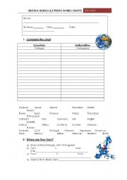 English worksheet: countries and nationalities