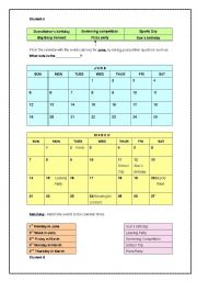 English Worksheet: Fill in the dates of the calendar (Pair Work)