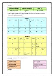 English Worksheet: Fill in the dates of the calendar (Pair Work)